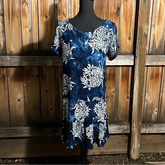 Pineapple Moon dress pineapples navy white short handmade Large Indonesia - Picture 6 of 7